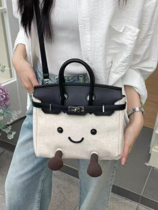 Handbags - Jellycat Style Birkin Doll Black and Cream 25cm Women's Bag